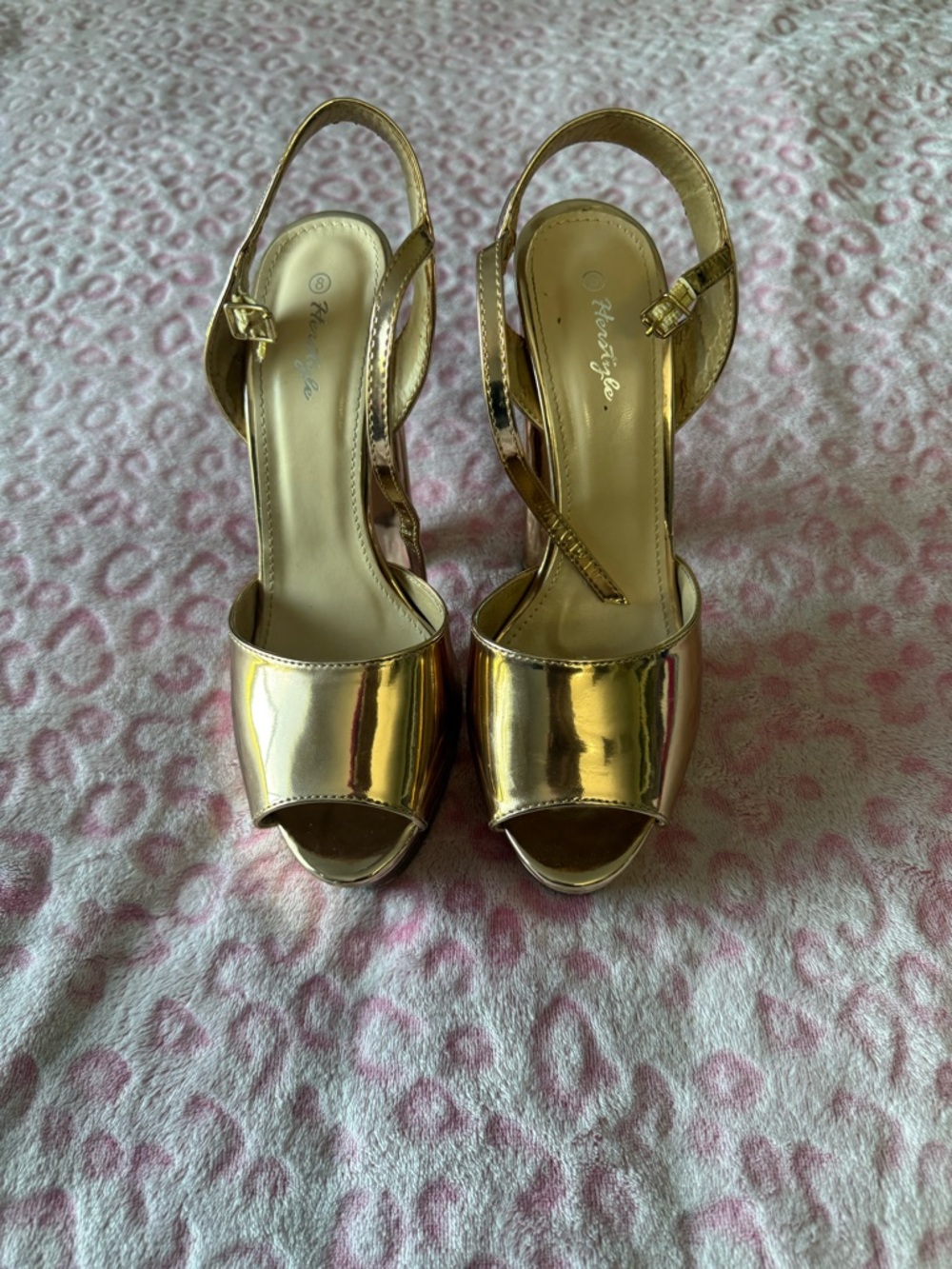 Herstyle Gold Metallic Open-Toe Slingback Heels